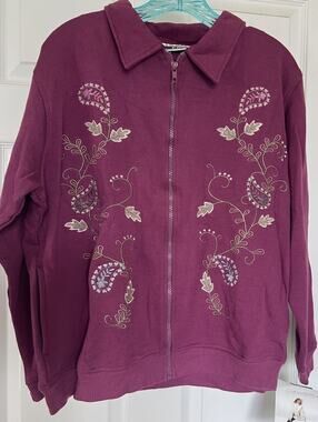 Vintage ChINawear Deadstock Burgundy Red Embroidered Zip Sweatshirt NWT S